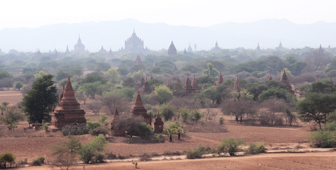 Gorgeous skyline with ancient temples of Bagan, Myanmar