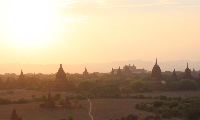 Ancient temples of Bagan in the morning haze